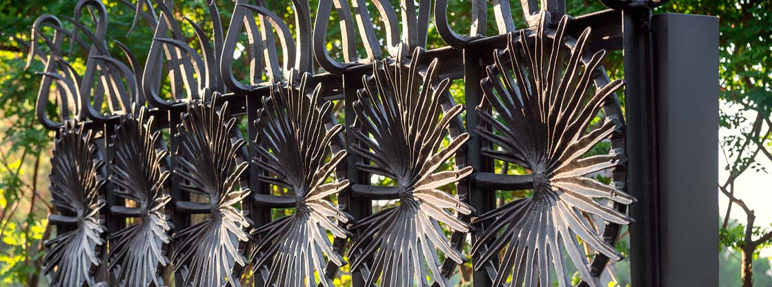 Detail of the outer fence at Gaudi House Museum in Barcelona